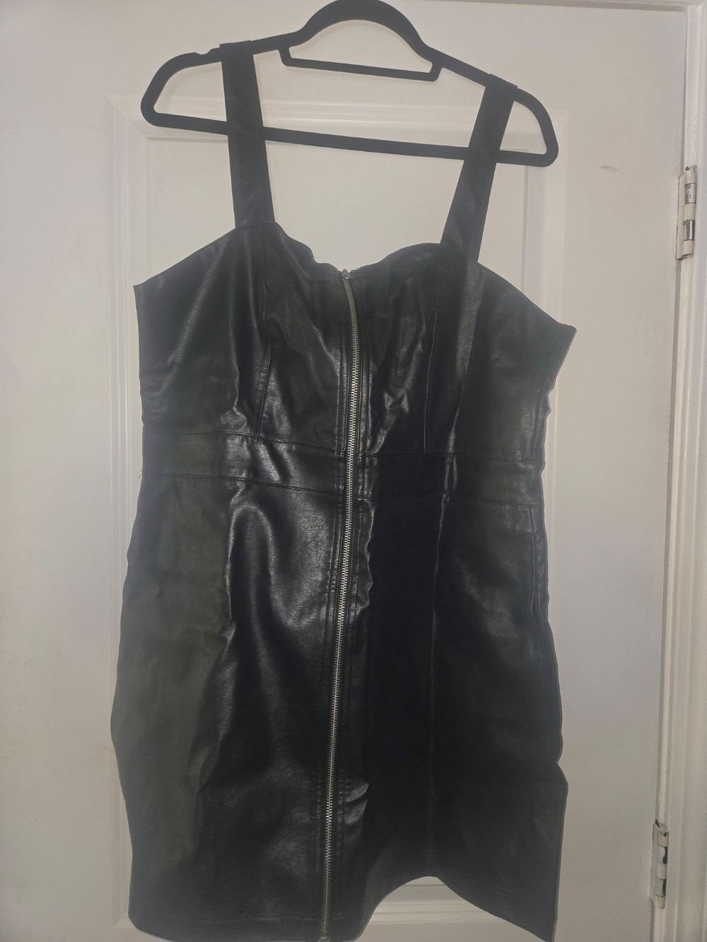 wild fable Black Faux Leather Mini Dress with Front Zip